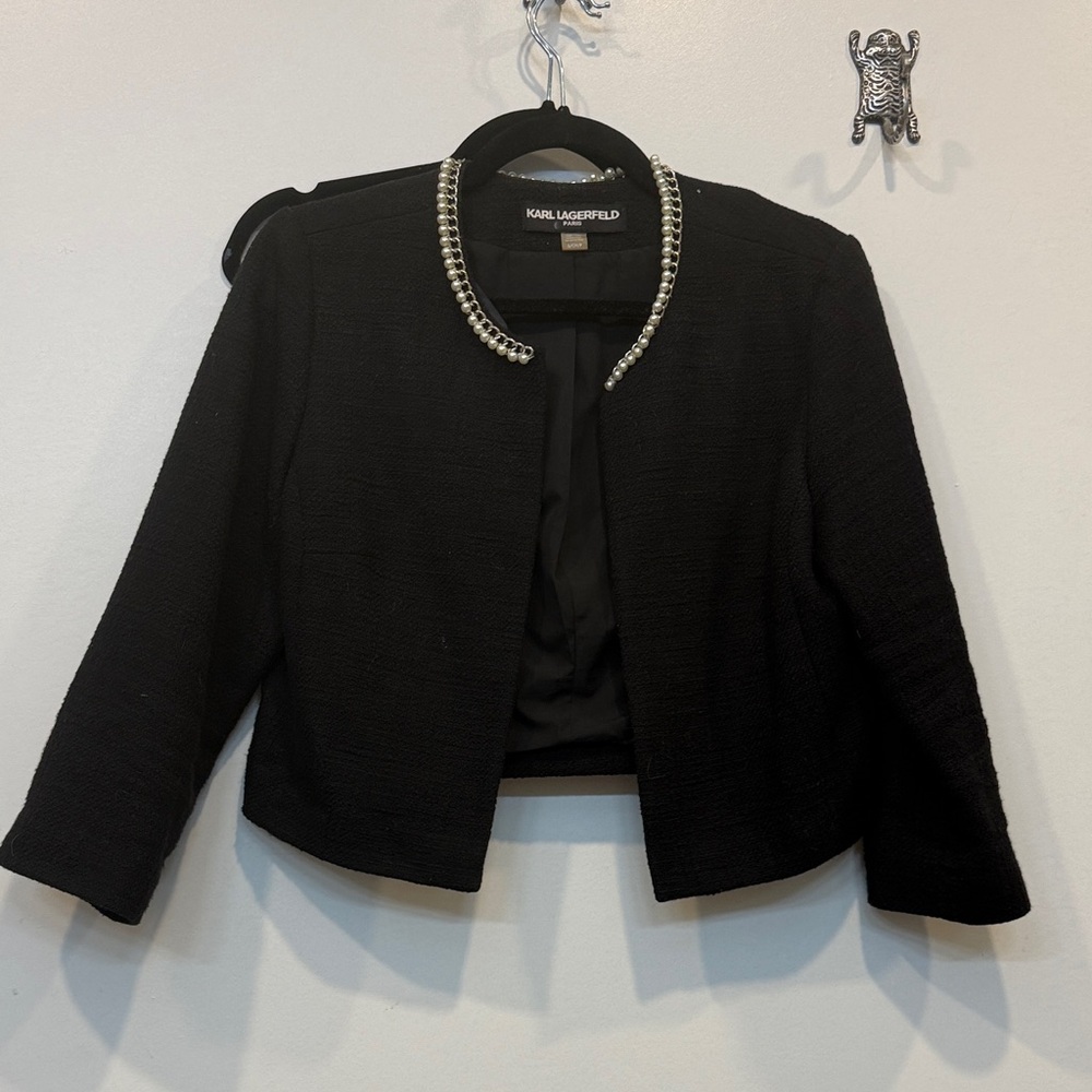 Karl Lagerfeld Black Blazer with Pearl Accents